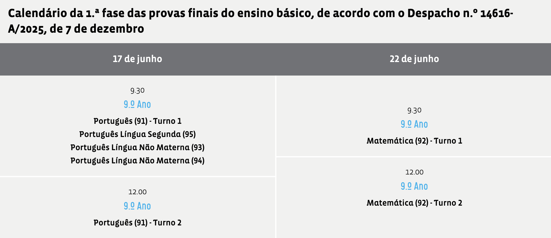 calendário provas finais 1ª fase 2026